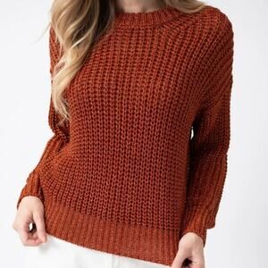 Roberto Collina Crewneck Sweater in Bronze - Burnt Orange - Metallic Thread - S